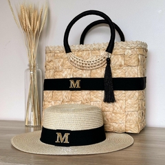 Imagem do KIT BOLSA DE PALHA PRETA + CHAPÉU PALINA DOBRÁVEL