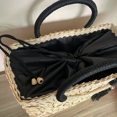 KIT BOLSA DE PALHA PRETA + CHAPÉU PALINA DOBRÁVEL