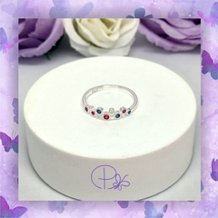 Anillo cubic rojo y azul