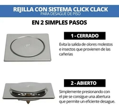 Rejilla Tapa Click Clack Desagüe Inoxidable 10 X 10cm Baño Cocina