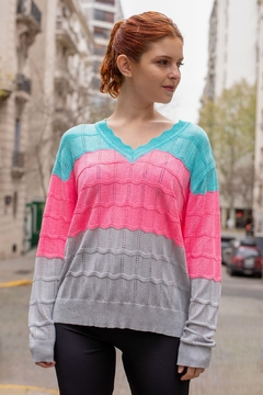 Sweaters de hilo lycra Cuello en v con diseño calado