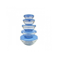 Set 5 Bowls Recipientes Vidrio Con Tapa Heladera Microondas