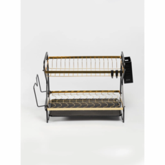 SECAPLATOS DE LUJO ACERO NEGRO Y DORADO VAJILLA 53X36X25CM - comprar online