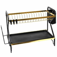 SECAPLATOS DE LUJO ACERO NEGRO Y DORADO VAJILLA 53X36X25CM - tienda online