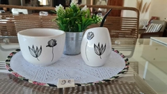 SET MATE CERAMICA + CEREALERO FLOR
