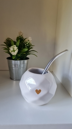 MATE CERAMICA CORAZON BLANCO - comprar online