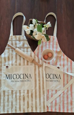DELANTAL DE COCINA MI COCINA RAYAS BEIGE - HOMEMADE