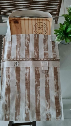 TABLA TIPO PLATO PARA ASADO Y/O PICADA + FUNDA RAYA BEIGE