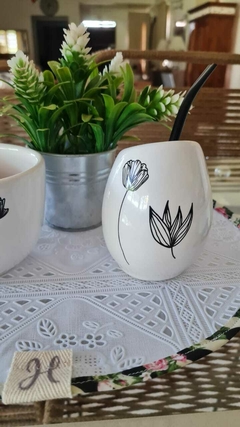 SET MATE CERAMICA + CEREALERO FLOR - HOMEMADE