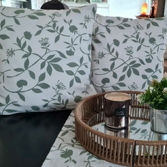 FUNDAS ALMOHADON HOJAS VERDE MALVA