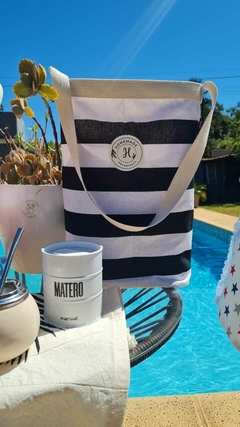 BOLSO MORRAL MATERO RAYADO NEGRO
