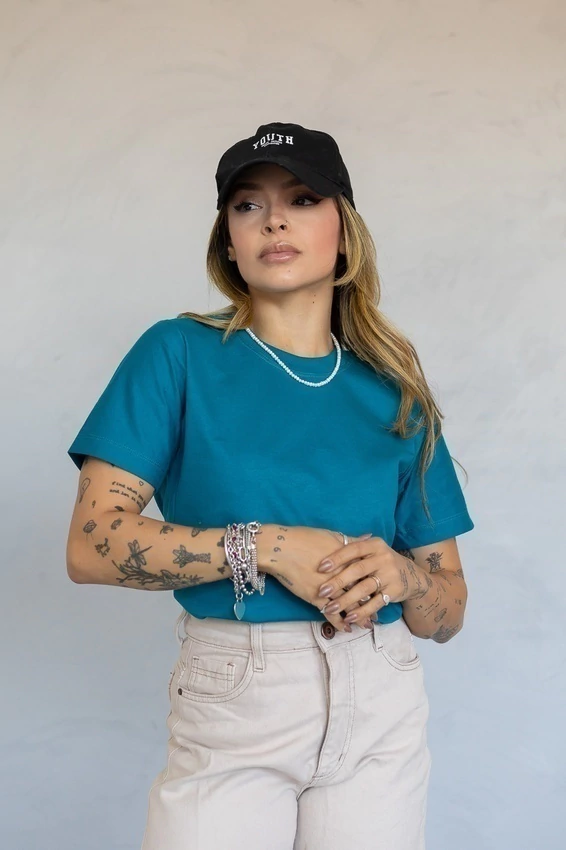 Camiseta Slim Azul "Mar Egeu" - Gola Redonda