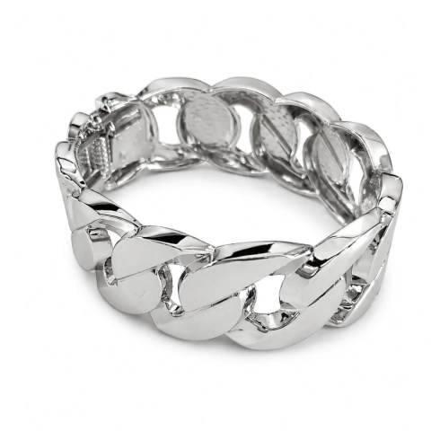 Pulseira Elos Largos em Banho Ródio Branco