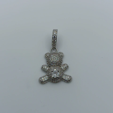 Pingente Urso Ted em Platina com Zircônia Branca