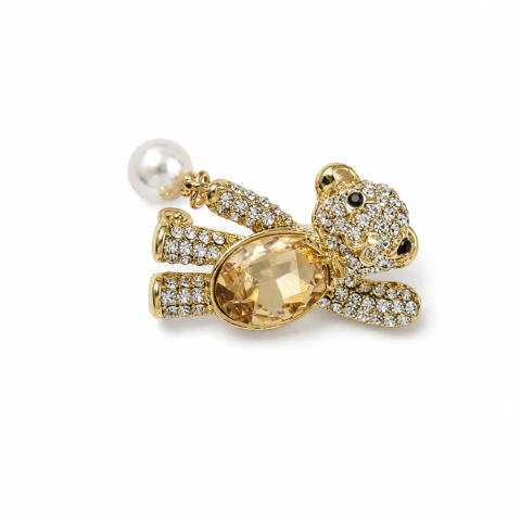 Broche Urso com Pérola Dourado