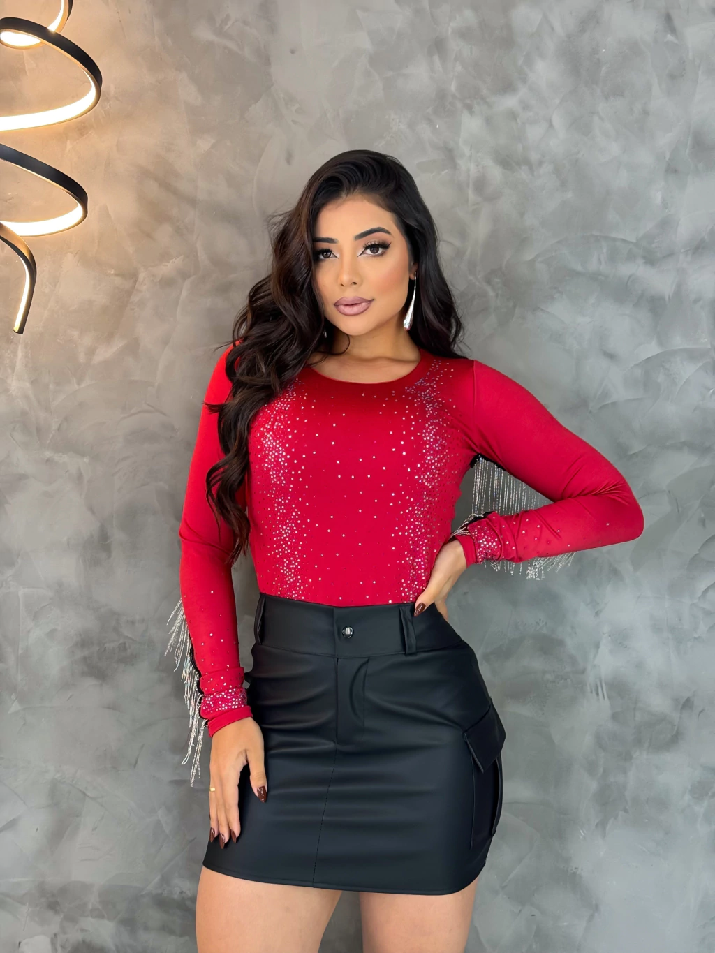 Body de Luxo Manga Longa com Franjas