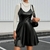 Vestido preto Couro com bolso
