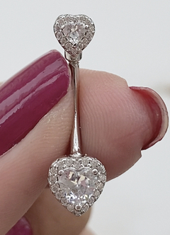 piercing de umbigo. coração cravejado. prata 925 - comprar online