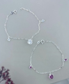 Pulseira corações. Prata 925. Cor cristal