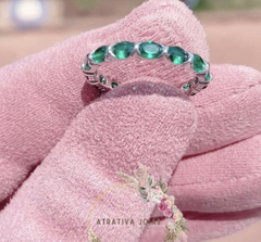 anel pedras verde. prata 925. tam 20 - comprar online