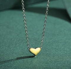 colar coração dourado. prata 925. 45 cm
