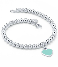 pulseira bolinha tiffany coração verde. prata legítima. (sob encomenda) - comprar online