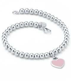 pulseira bolinhas tiffany coração rosa. prata legítima. (sob encomenda) - comprar online