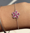 Pulseira flor pink cravejada. Prata 925