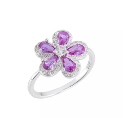 Anel flor pink cravejada. Tam 18. Prata 925 - comprar online