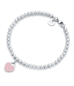 pulseira bolinhas tiffany coração rosa. prata legítima. (sob encomenda)