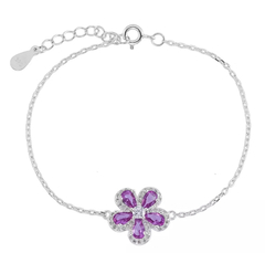 Pulseira flor pink cravejada. Prata 925 - comprar online