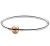 bracelete pandora fecho bola dourada. prata 925. 19 cm