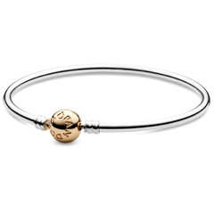 bracelete pandora fecho bola dourada. prata 925. 19 cm