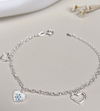 pulseira três corações. prata 925.