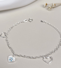 pulseira três corações. prata 925.