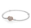 pulseira pandora, fecho cravejado rose. prata 925. 19 cm