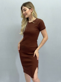 Vestido Canelado Marrom - 0024 - comprar online