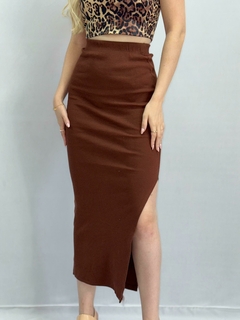 Saia Midi Canelado Marrom - 0020 - comprar online