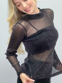 Blusa Tule Preta com Brilho - 0087 - comprar online