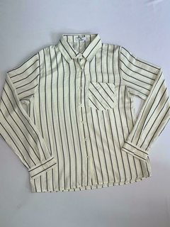 Camisa Botão Gola Branca listra preta - 0076 - comprar online