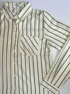 Camisa Botão Gola Branca listra preta - 0076 na internet
