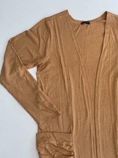 Cardigan Alongado Malha Algodão Areia - 0090 na internet