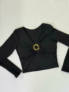 Blusa Cropped preto manga longa - 0140 - comprar online