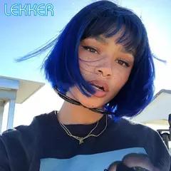 Lekker-peruca de cabelo humano com franja para mulheres, perucas cosplay, sem co - comprar online
