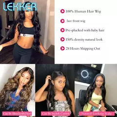 Lekker-Wavy Lace Front Peruca de Cabelo Humano para Mulheres, Perucas Glueless B - comprar online