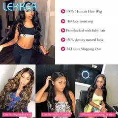 Imagem do Lekker-perucas dianteiras do cabelo humano do laço para mulheres, onda do corpo