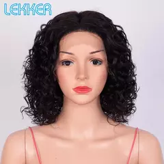 Lekker-Short Kinky Curly Bob Peruca para Mulheres, Lace Front, Cabelo Humano, So - ESPAÇO MULHER