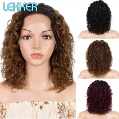 Lekker-Short Kinky Curly Bob Peruca para Mulheres, Lace Front, Cabelo Humano, So - loja online