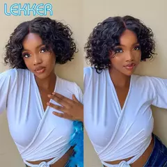 Lekker-Short Kinky Curly Bob Peruca para Mulheres, Lace Front, Cabelo Humano, So