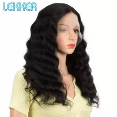Lekker-Perucas dianteiras de renda para mulheres, onda profunda solta, pré-arra - ESPAÇO MULHER